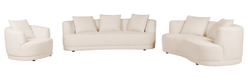 Moon 78\" Fabric Curved Loveseat with Accent Pillows - Wooly Almond White