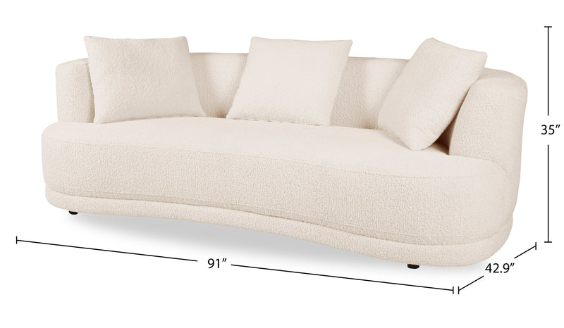 Moon 91\" Fabric Curved Sofa with Accent Pillows - Wooly Almond White
