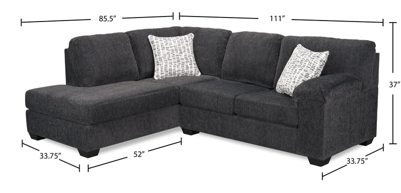Made in Canada Morgan 2-Piece Left-Facing Chenille Fabric Sectional with Accent Pillows - Grey
