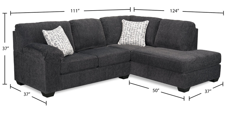 Made in Canada Morgan 2-Piece Right-Facing Chenille Fabric Sectional with Accent Pillows - Grey
