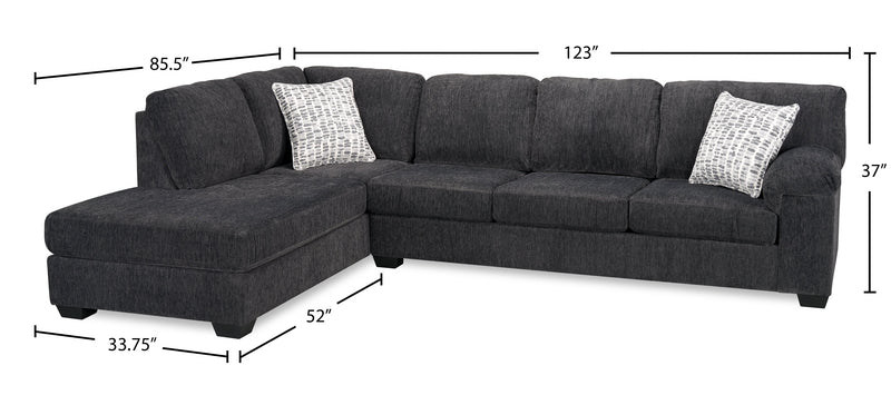 Made in Canada Morgan 2-Piece Left-Facing Chenille Fabric Sectional with Sofa and Accent Pillows - Grey