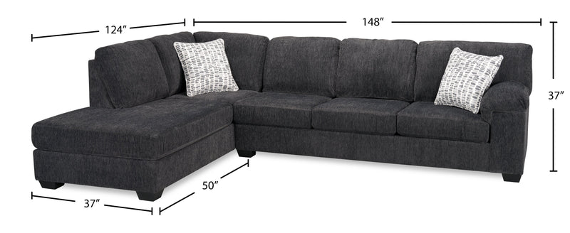 Made in Canada Morgan 2-Piece Left-Facing Chenille Fabric Sectional with Sofa and Accent Pillows - Grey