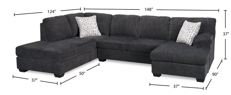 Made in Canada Morgan 2-Piece Left-Facing Chenille Fabric Wrap Sectional with Accent Pillows - Grey