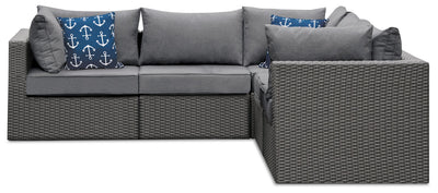 Morris 5-Piece Outdoor Patio Set with 2 Storage Armless Chairs & 3 Corner Chairs - Grey Resin Wicker | Ensemble Morris 5 pièces pour la terrasse à l’extérieur avec 2 fauteuils sans accoudoirs avec rangement - osier en résine - gris