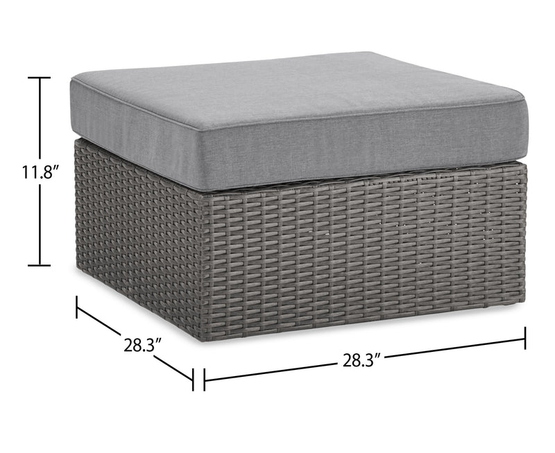 Morris 5-Piece Outdoor Patio Set with 3 Armless Chairs, Ottoman & Chair - Hand-Woven Resin Wicker, Olefin Fabric, UV & Weather Resistant - Grey