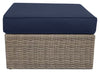 Naples Large Outdoor Patio Ottoman - Hand-Woven Resin Wicker, UV & Weather Resistant - Natural/Blue