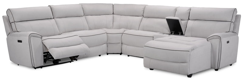 Cindy Crawford Home Newport 6-Piece Right-Facing Faux Suede Power Reclining Sectional with USB Port - Grey