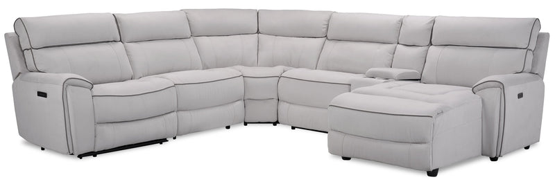 Cindy Crawford Home Newport 6-Piece Right-Facing Faux Suede Power Reclining Sectional with USB Port - Grey