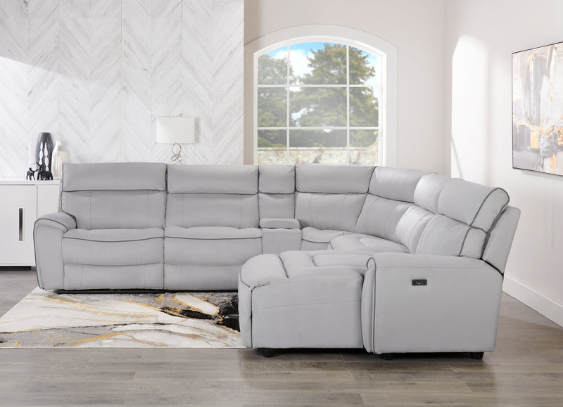 Cindy Crawford Home Newport 6-Piece Right-Facing Faux Suede Power Reclining Sectional with USB Port - Grey