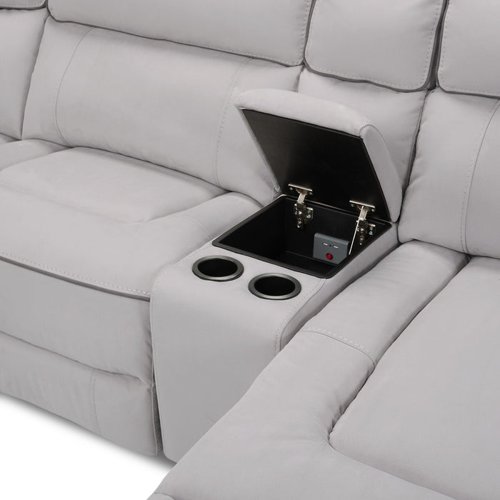 Cindy Crawford Home Newport 6-Piece Right-Facing Faux Suede Power Reclining Sectional with USB Port - Grey