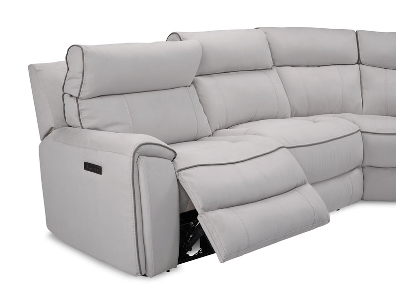 Cindy Crawford Home Newport 6-Piece Right-Facing Faux Suede Power Reclining Sectional with USB Port - Grey