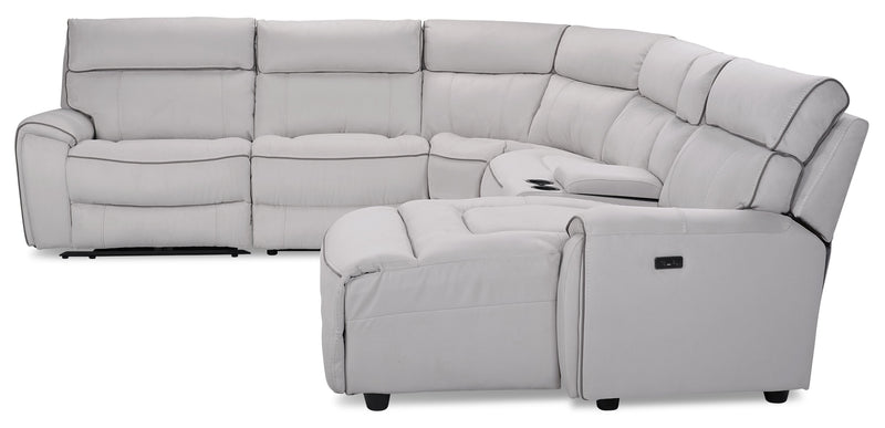 Cindy Crawford Home Newport 6-Piece Right-Facing Faux Suede Power Reclining Sectional with USB Port - Grey