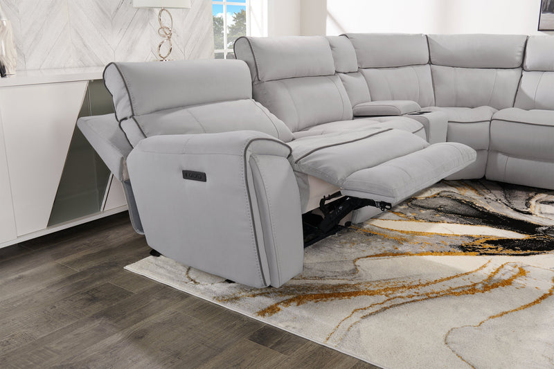 Cindy Crawford Home Newport 6-Piece Right-Facing Faux Suede Power Reclining Sectional with USB Port - Grey