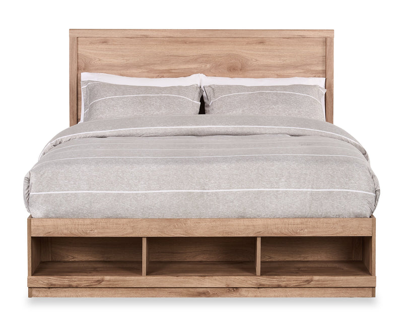 Oakley Platform Bed with Headboard & Storage Frame, Made in Canada, Natural - Queen Size