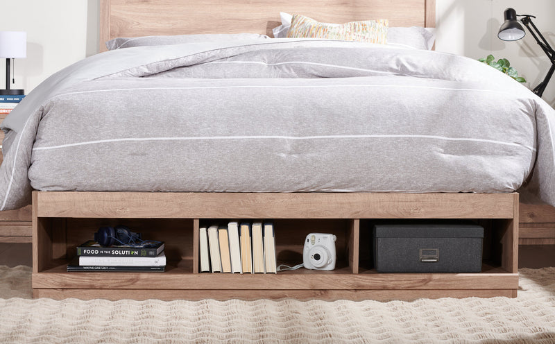 Oakley Platform Bed with Headboard & Storage Frame, Made in Canada, Natural - Queen Size
