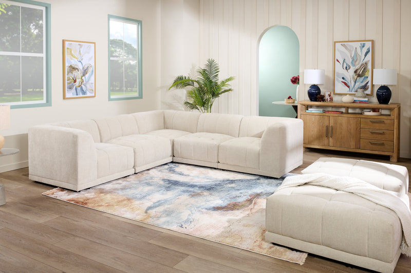 Kort & Co. Oaklyn Modular 5-Piece Fabric Sectional with Tufted Seat Cushions - Beige