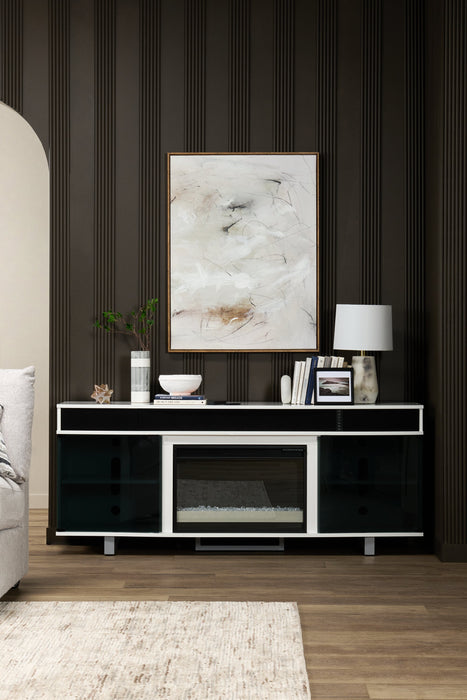 Odesos 72\" Modern Electric Fireplace TV Stand with Storage and Cable Management for TVs up to 80\"- White