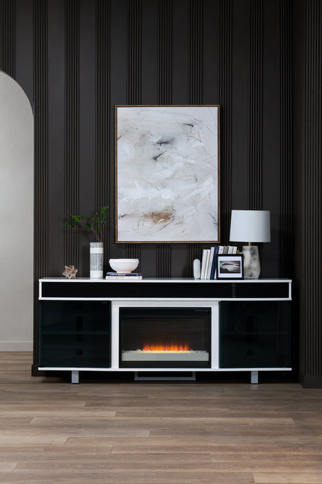 Odesos 72\" Modern Electric Fireplace TV Stand with Storage and Cable Management for TVs up to 80\"- White