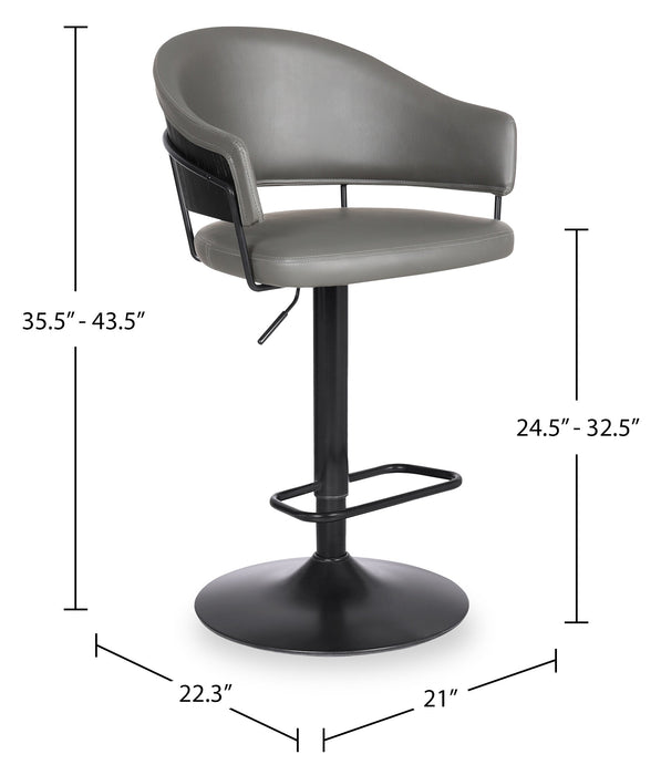 Odin Barstool with Swivel & Adjustable Seat, Vegan Leather Fabric, 24.5-32.5\"H, Metal - Grey