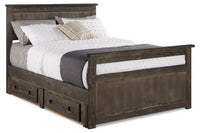 Piper 2-Drawer Storage Bed for Kids, Solid Pine Wood, Driftwood Grey - Full Size 