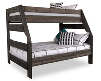 Piper Bunk Bed with Guard Rail for Kids, Solid Pine, Driftwood Grey - Twin/Full 