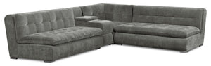 Scott Living Plaza Modular 4-Piece Grey Fabric Sectional with Storage Console and Dual Cupholders