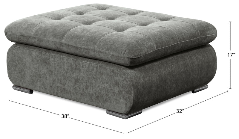 Scott Living Plaza Modular 38\" Fabric Ottoman with Tufted Cushion and Metal Legs - Grey