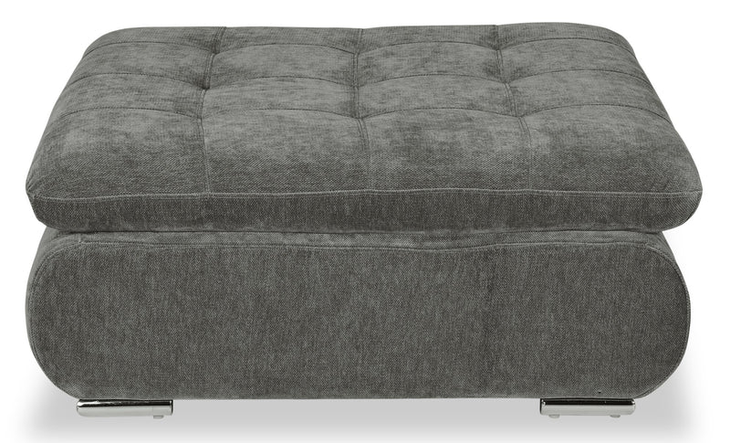 Scott Living Plaza Modular 38\" Fabric Ottoman with Tufted Cushion and Metal Legs - Grey
