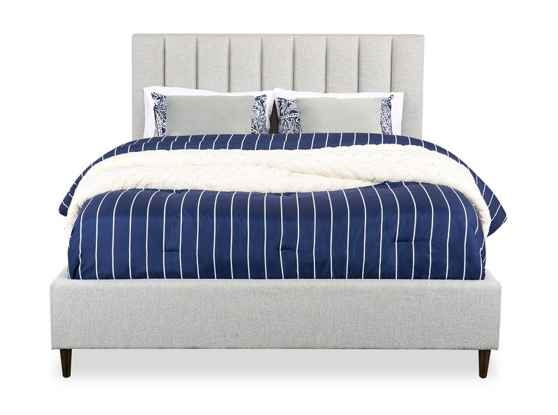 Kort & Co. Rain Upholstered Platform Bed in Taupe Fabric, Tufted - Queen Size