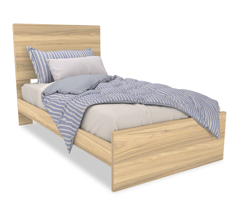Riley 5pc Bedroom Set with Panel Bed, Dresser & Mirror, Made in Canada, Natural - Twin Size