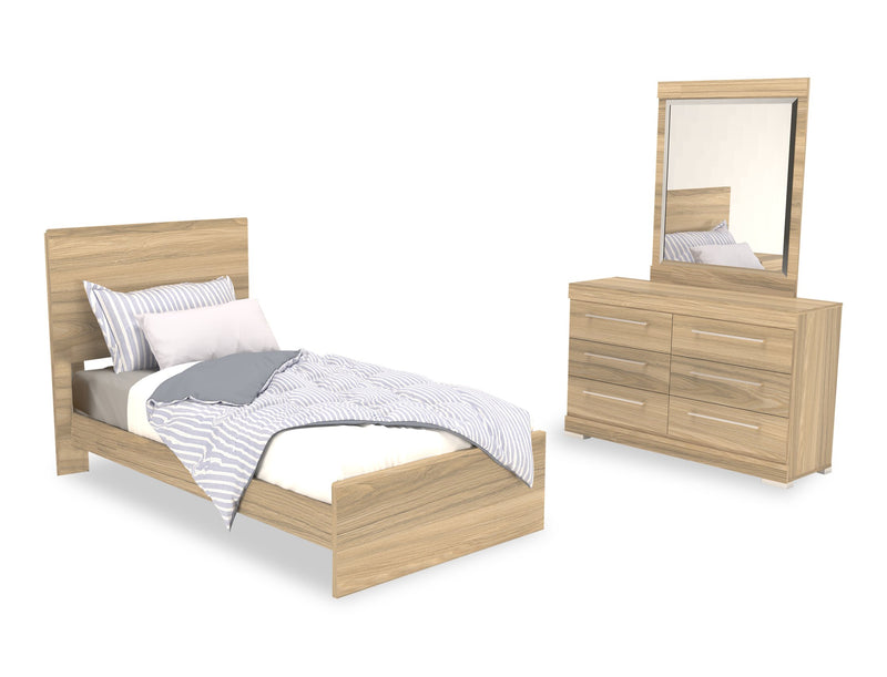 Riley 5pc Bedroom Set with Panel Bed, Dresser & Mirror, Made in Canada, Natural - Twin Size