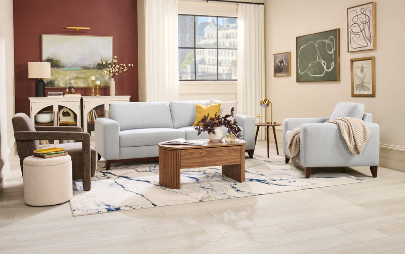 River 87\" Linen-Look Fabric Sofa with Wood Base and Legs - Grey