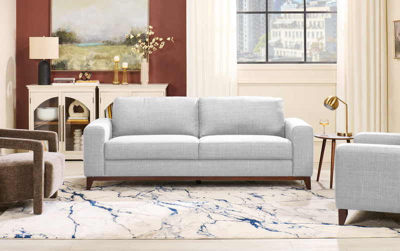 River 87\" Linen-Look Fabric Sofa with Wood Base and Legs - Grey