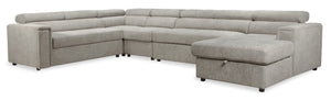 Savvy 5-Piece Right-Facing Linen-Look Fabric Sleeper Sectional with Storage Chaise and Adjustable Headrests - Grey