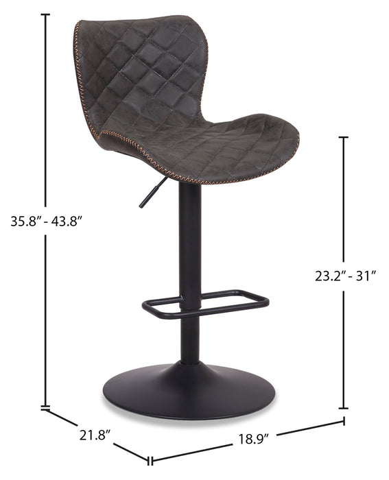 Seth Barstool with Swivel & Adjustable Seat, Vegan Leather Fabric, 23-31\"H, Metal - Grey