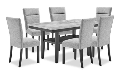 Libra 7pc Dining Set with Table & 6 Chairs, Marble-Look Top, 60"W - Black/Grey | Ensemble de salle à manger Libra 7 pièces avec table de 60 po (L) à dessus en imitation de marbre et 6 chaises - noir et gris