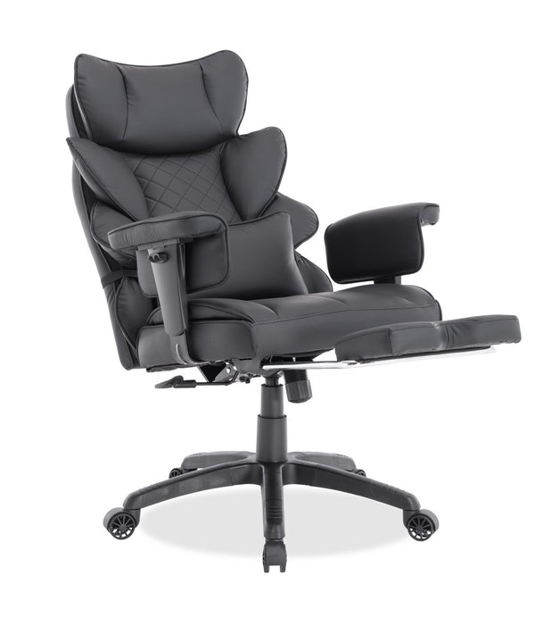 Tommy 28.7\" Faux Leather Adjustable Office Chair with Footrest and Adjustable Arms – Black 