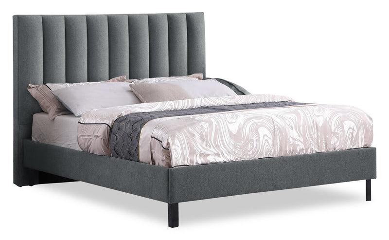 Amos Upholstered Platform Bed Base in Charcoal Fabric - King Size