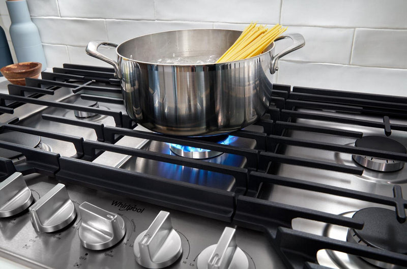 Whirlpool 36\" Gas Cooktop with 2-in-1 Hinged Grate to Griddle - WCGK7536PS