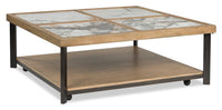 Marina 48” Contemporary Coffee Table with Stone Tiles, Shelf and Casters - Natural 