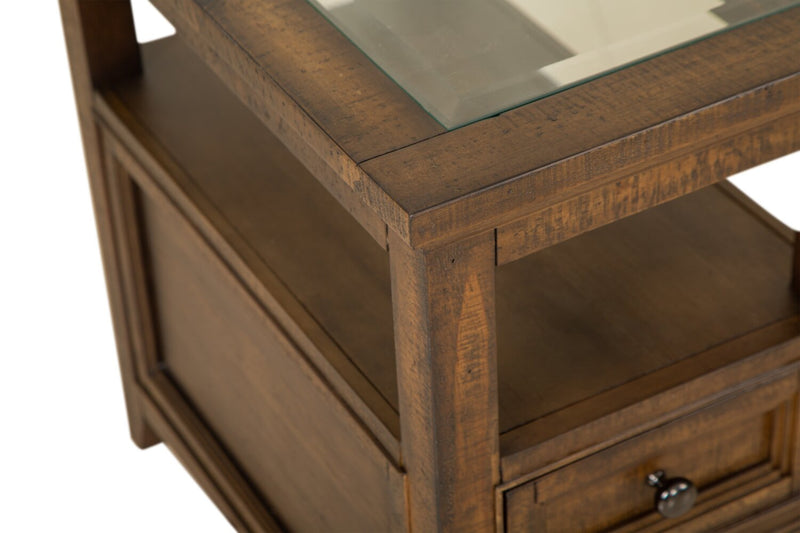 Hanson 15” Traditional Pine Chairside Table with Storage - Toasted Nutmeg