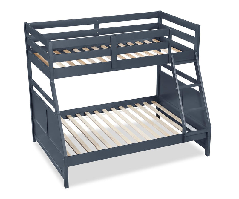 Quinn Bunk Bed with Ladder & Guard Rail for Kids, Blue - Twin/Full