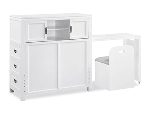 Quinn Platform Bed with Bookcase Headboard, Built-in Desk & Stool, White - Twin Size