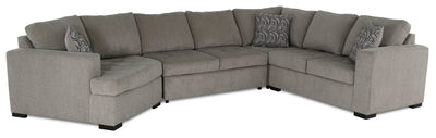 Made in Canada Legend 4-Piece Left-Facing Chenille Fabric Cuddler Sleeper Sectional - Platinum Beige | Sofa-lit sectionnel de gauche Legend 4 pièces fabriqué au Canada en tissu de chenille avec fauteuil enveloppant - beige platine