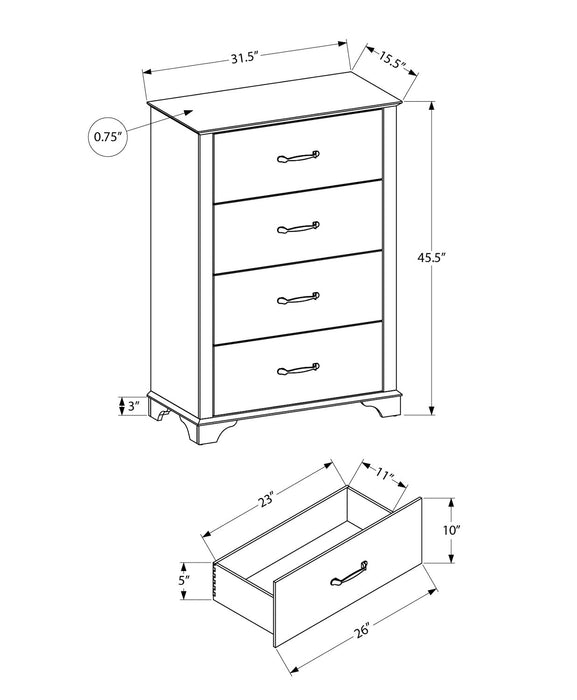 Clara Bedroom Chest of Drawers, 4-Drawer, 32\"W x 46\"H - Bleached Oak & Brown