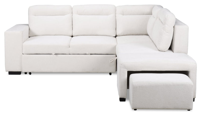 Primo Coast 3-Piece Right-Facing Ivory White Fabric Sleeper Sectional with Storage Chaise and Storage Armrest