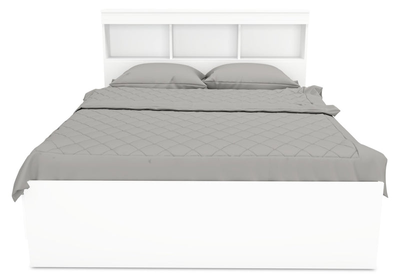 Riley Mates Bed with Bookcase Headboard Set for Kids,Made in Canada, White - Full Size