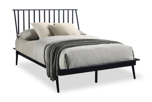 Milan Platform Bed with Headboard & Frame,  Mid-Century Modern, Black - Full Size