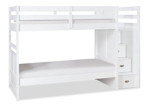 Quinn Bunk Bed with Built-in Staircase Dresser & Guard Rail for Kids, White - Twin/Twin