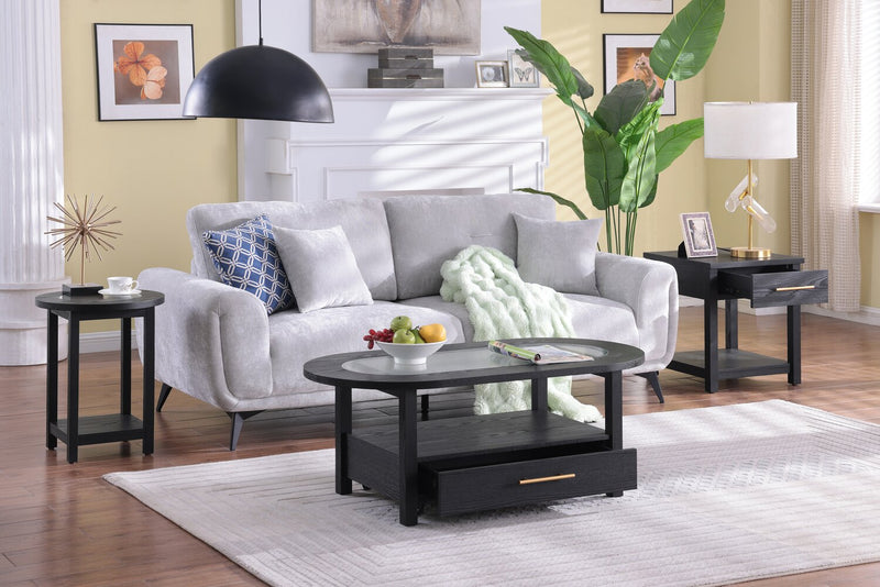 Dalton 18\" Chairside Table with Glass Top – Black 